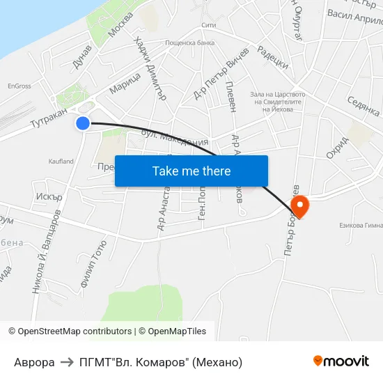 Аврора to ПГМТ"Вл. Комаров" (Механо) map
