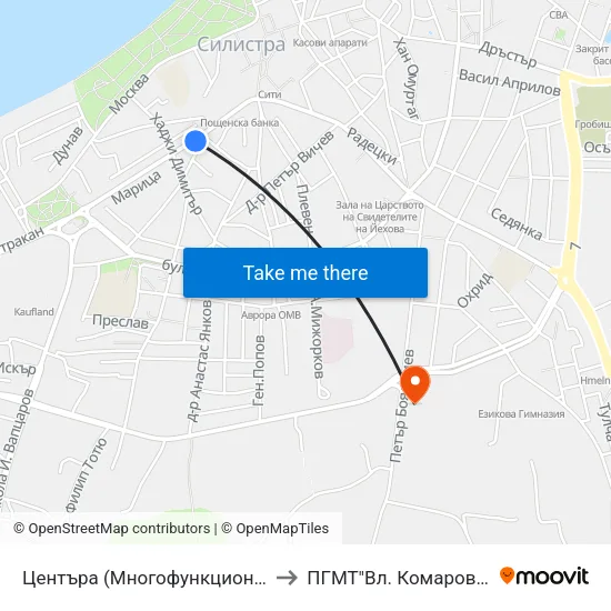 Центъра (Многофункционална Сграда) to ПГМТ"Вл. Комаров" (Механо) map