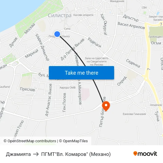 Джамията to ПГМТ"Вл. Комаров" (Механо) map