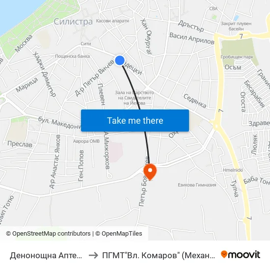 Денонощна Аптека to ПГМТ"Вл. Комаров" (Механо) map