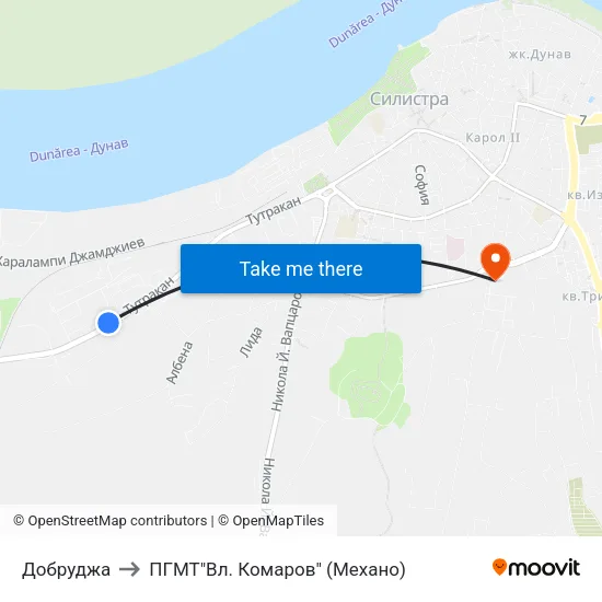 Добруджа to ПГМТ"Вл. Комаров" (Механо) map