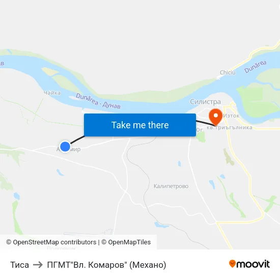 Тиса to ПГМТ"Вл. Комаров" (Механо) map