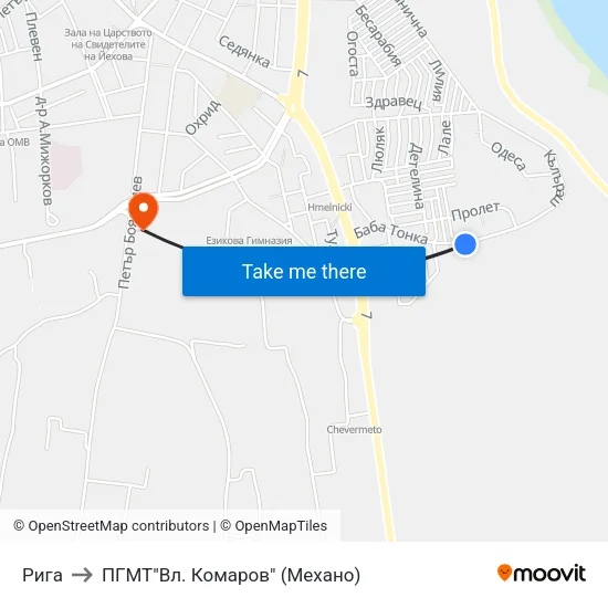 Рига to ПГМТ"Вл. Комаров" (Механо) map