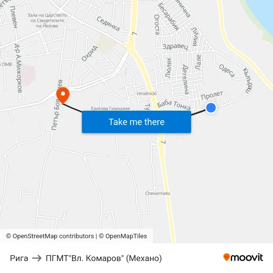 Рига to ПГМТ"Вл. Комаров" (Механо) map