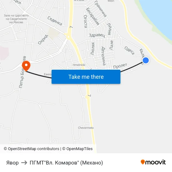 Явор to ПГМТ"Вл. Комаров" (Механо) map