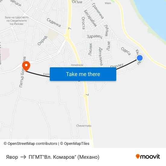 Явор to ПГМТ"Вл. Комаров" (Механо) map