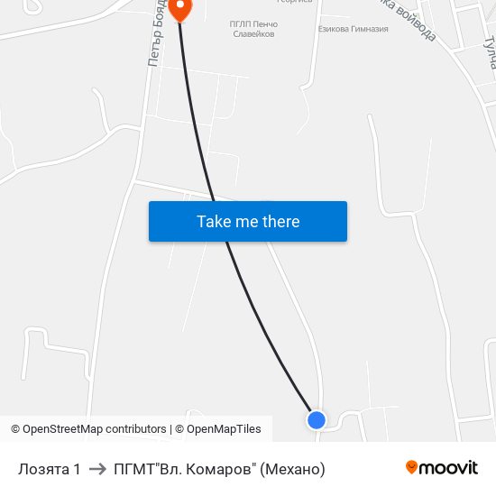 Лозята 1 to ПГМТ"Вл. Комаров" (Механо) map