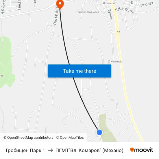 Гробищен Парк 1 to ПГМТ"Вл. Комаров" (Механо) map