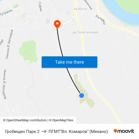 Гробищен Парк 2 to ПГМТ"Вл. Комаров" (Механо) map