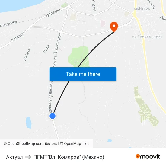 Актуал to ПГМТ"Вл. Комаров" (Механо) map
