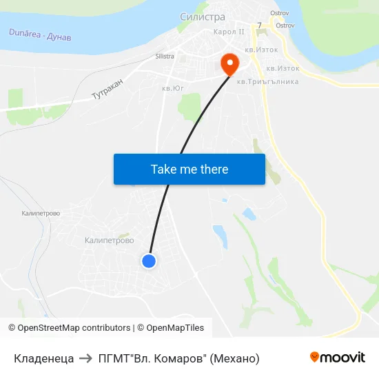 Кладенеца to ПГМТ"Вл. Комаров" (Механо) map