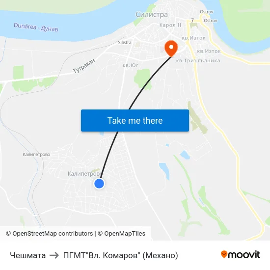 Чешмата to ПГМТ"Вл. Комаров" (Механо) map