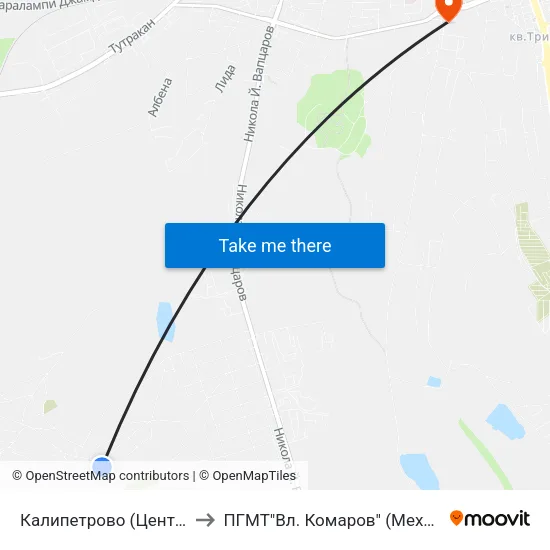 Калипетрово (Център) to ПГМТ"Вл. Комаров" (Механо) map