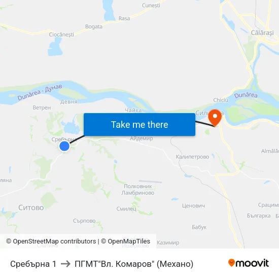 Сребърна 1 to ПГМТ"Вл. Комаров" (Механо) map