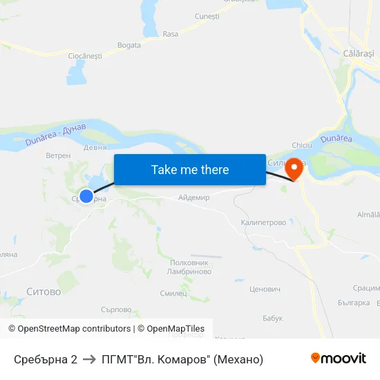 Сребърна 2 to ПГМТ"Вл. Комаров" (Механо) map