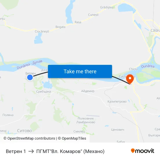 Ветрен 1 to ПГМТ"Вл. Комаров" (Механо) map