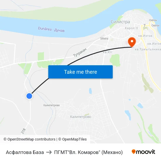 Асфалтова База to ПГМТ"Вл. Комаров" (Механо) map