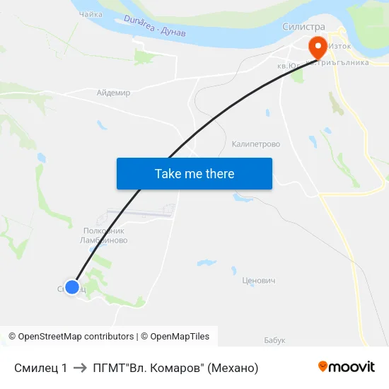 Смилец 1 to ПГМТ"Вл. Комаров" (Механо) map