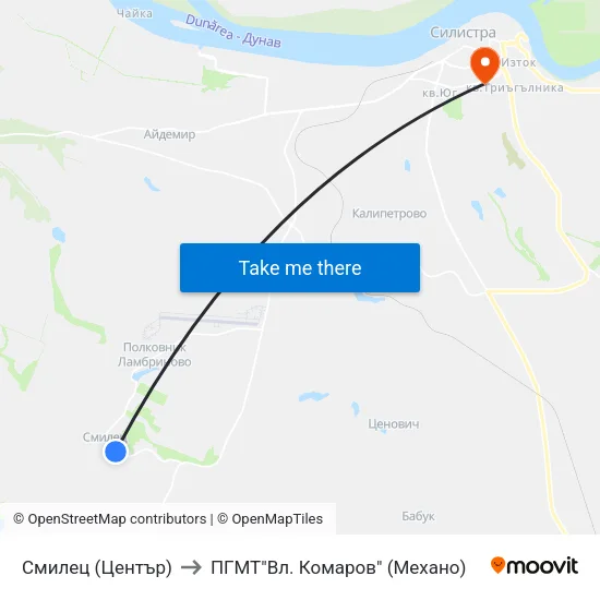 Смилец (Център) to ПГМТ"Вл. Комаров" (Механо) map