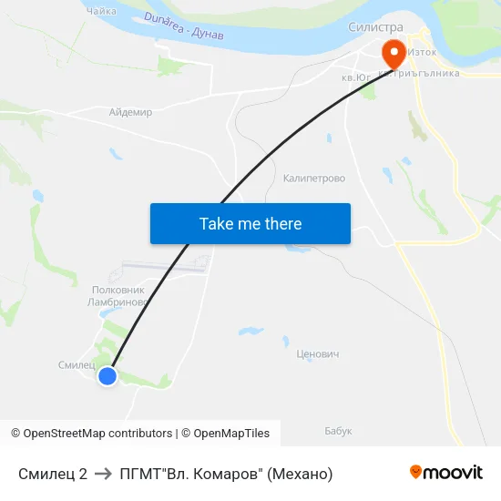 Смилец 2 to ПГМТ"Вл. Комаров" (Механо) map