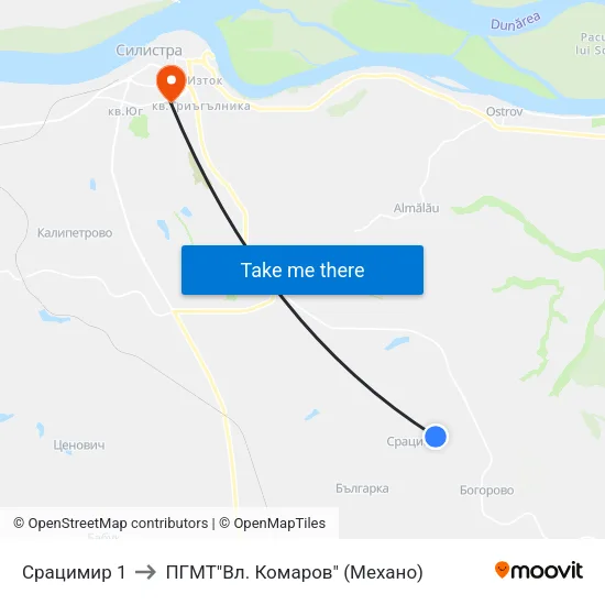 Срацимир 1 to ПГМТ"Вл. Комаров" (Механо) map