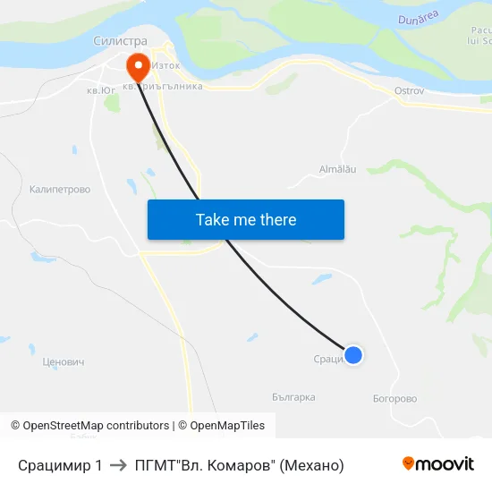 Срацимир 1 to ПГМТ"Вл. Комаров" (Механо) map