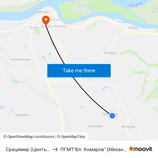 Срацимир (Център) to ПГМТ"Вл. Комаров" (Механо) map