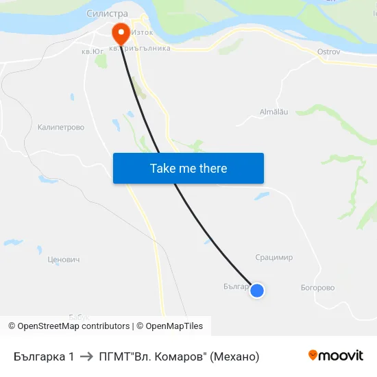 Българка 1 to ПГМТ"Вл. Комаров" (Механо) map