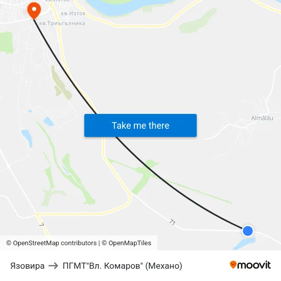 Язовира to ПГМТ"Вл. Комаров" (Механо) map
