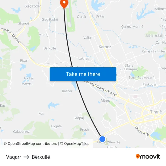 Vaqarr to Bërxullë map