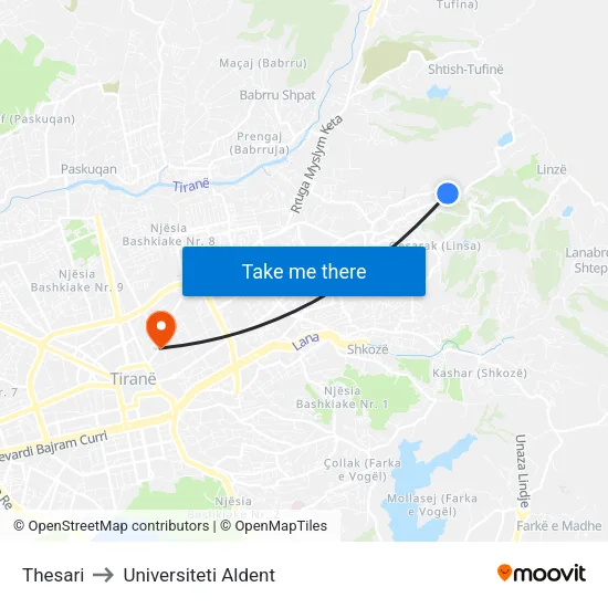 Thesari to Universiteti Aldent map