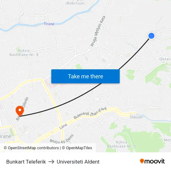 Bunkart Teleferik to Universiteti Aldent map