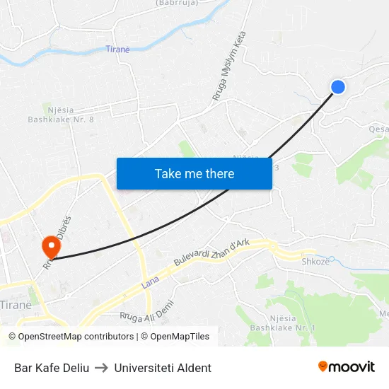 Bar Kafe Deliu to Universiteti Aldent map