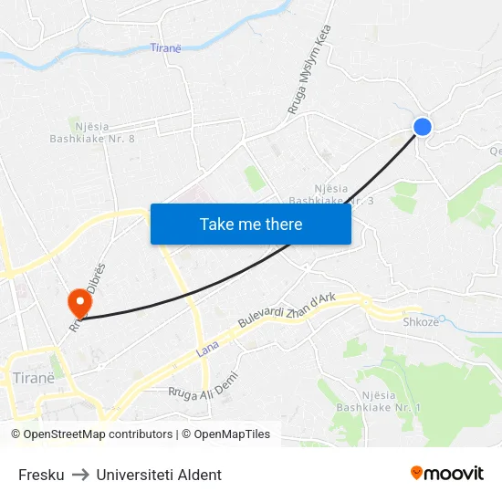 Fresku to Universiteti Aldent map