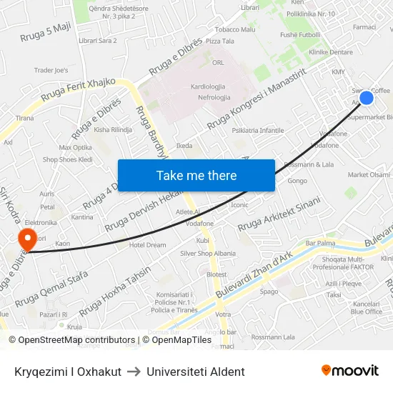 Kryqezimi I Oxhakut to Universiteti Aldent map