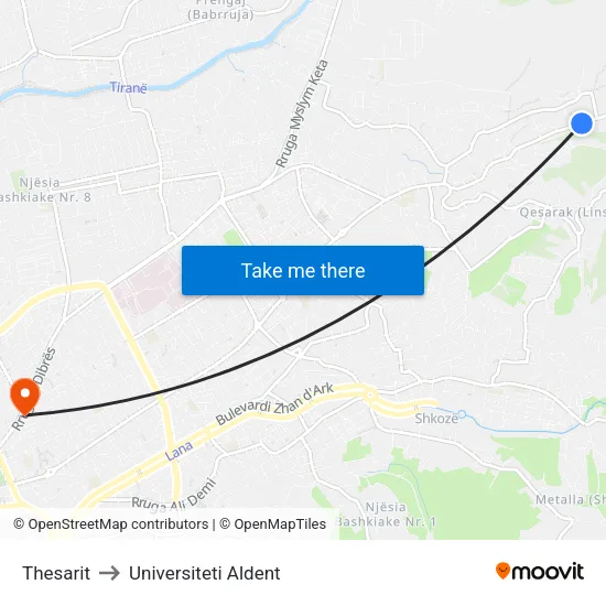 Thesarit to Universiteti Aldent map