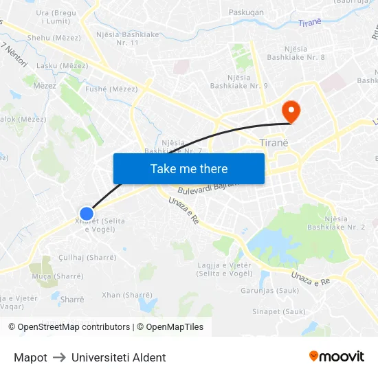 Mapot to Universiteti Aldent map