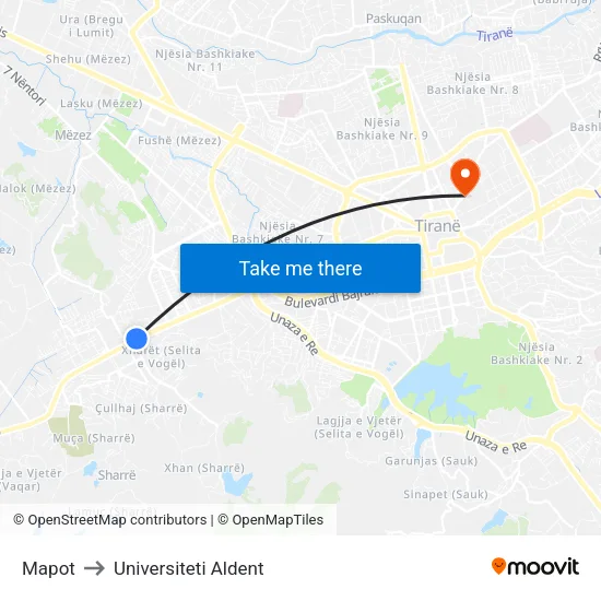 Mapot to Universiteti Aldent map