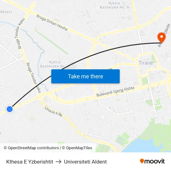 Kthesa E Yzberishtit to Universiteti Aldent map