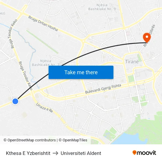 Kthesa E Yzberishtit to Universiteti Aldent map