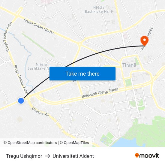 Tregu Ushqimor to Universiteti Aldent map