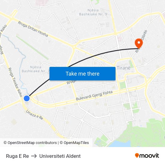 Ruga E Re to Universiteti Aldent map