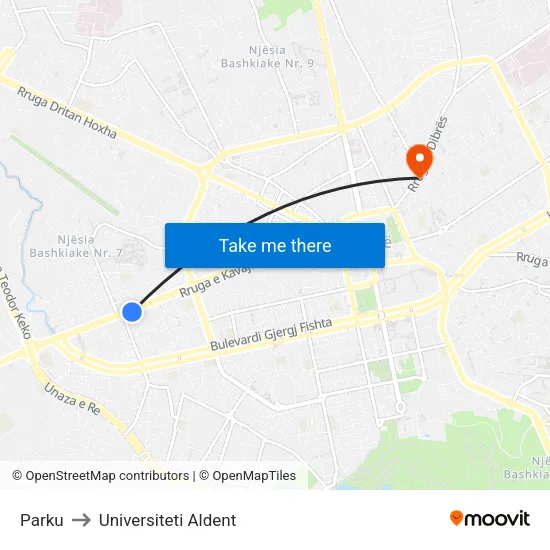 Parku to Universiteti Aldent map