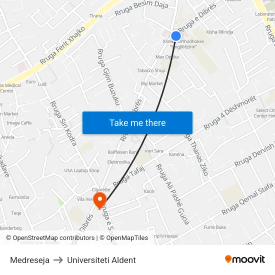 Medreseja to Universiteti Aldent map