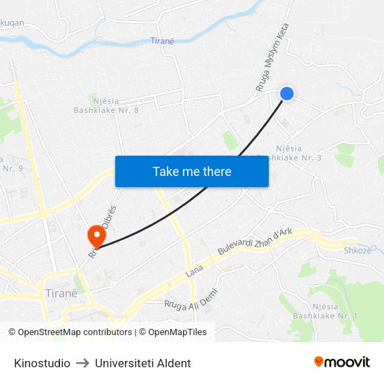 Kinostudio to Universiteti Aldent map