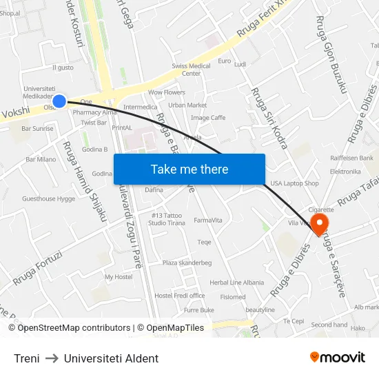 Treni to Universiteti Aldent map