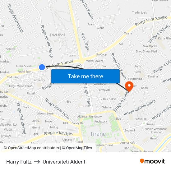 Harry Fultz to Universiteti Aldent map