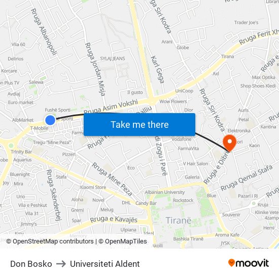 Don Bosko to Universiteti Aldent map