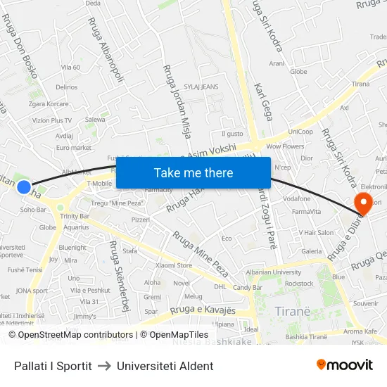 Pallati I Sportit to Universiteti Aldent map