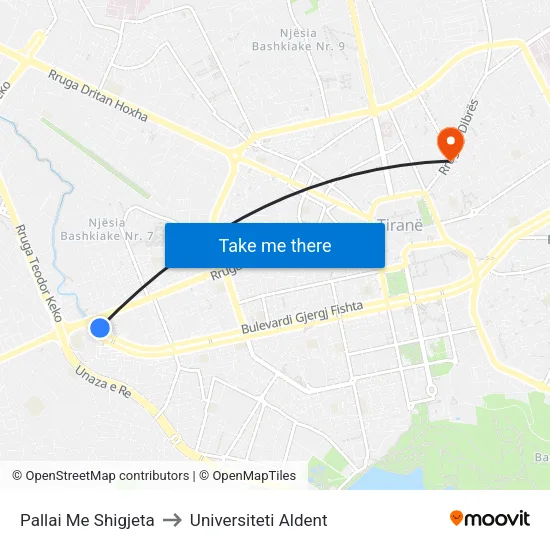 Pallai Me Shigjeta to Universiteti Aldent map